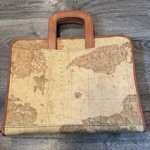 Vintage A&E Geo Old World Map Binder Planner Canvas Leather With Accessories 90s